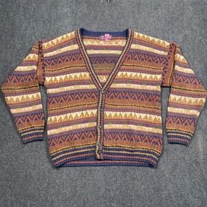 Vintage Concrete Mix Sweater Womens Medium Cardigan Knit Geometric Aztec